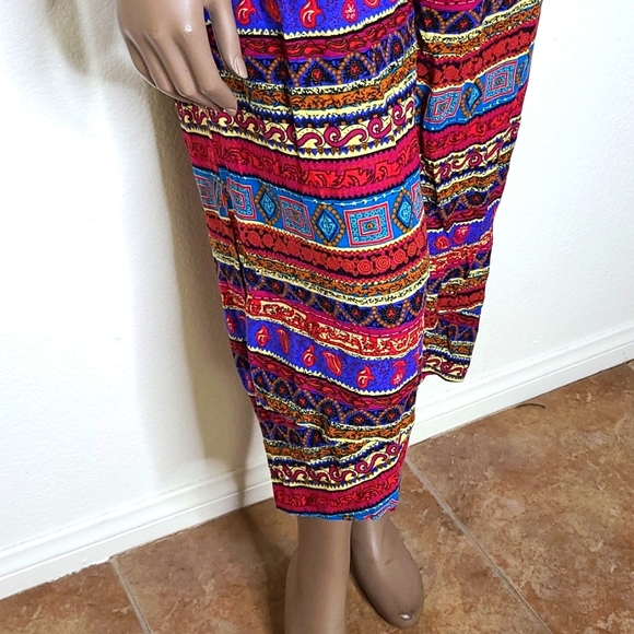 Pants Size XL Red Multicolored Lightweight Cotton Elastic Waist Brand New Boho - Picture 3 of 6